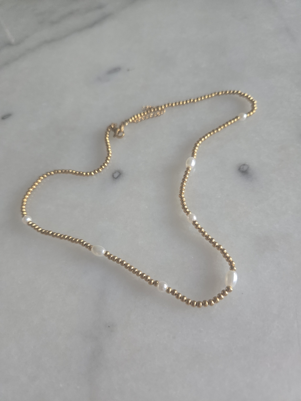 Gold Beaded Necklace with Pearl Accents - Women Jewelry
